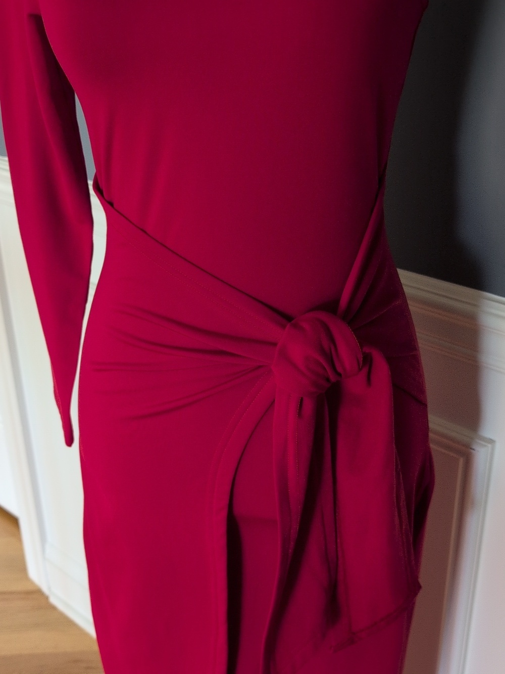 Sleeveless One Shoulder Cocktail Dress Bodycon Tie Waist Dress - Red, Size Small - Picture 6 of 10